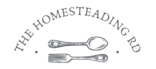 "the homesteading RD" is displayed in an arch above a spoon and fork